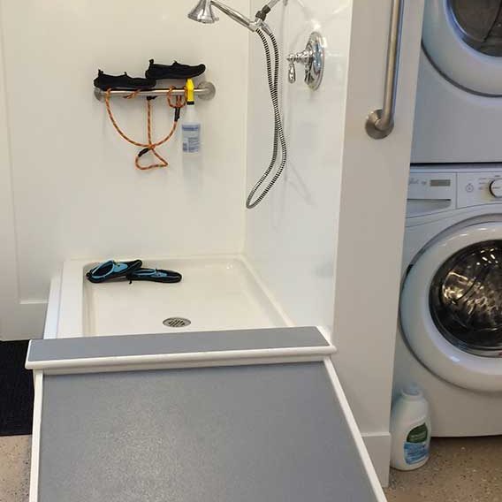 Water Bark Wellness: Assemble above ground pool for dog therapy, fabricate deck around pool with entry ramp, construct ladder out of PVC pipe for inside pool.